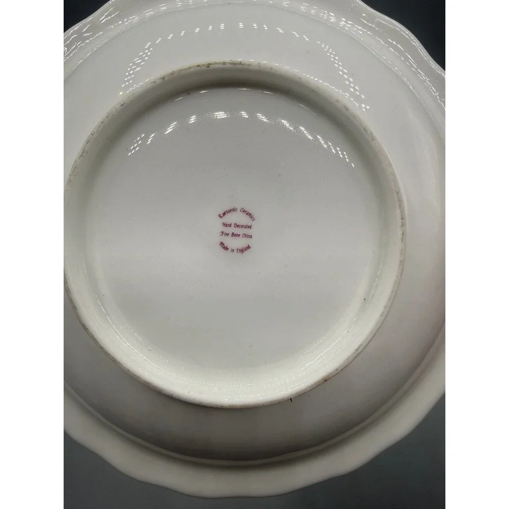 Raesuedic Ceramics Fine Bone China Floral Rose Creamer Pitcher Saucer England